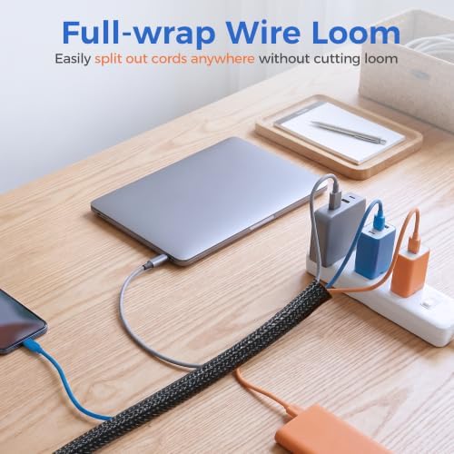 Delamu 10ft - 1/2 inch Cable Sleeve Cord Protector from Pets No Chew, Split-Braided PVC Wire Loom Tubing for Desk Computer USB TV Cord Organizer, Easy Set-up Cable Management Sleeve Kit, Black - Image 5