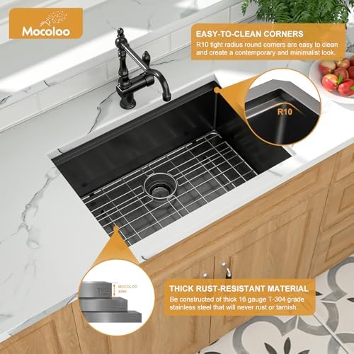 Black Undermount Kitchen Sink - Mocoloo 27x19 Inch Undermount Workstation Kitchen Sink Gunmetal Black 16 Gauge Stainless Steel Single Bowl Handmade Sink Basin - Image 5