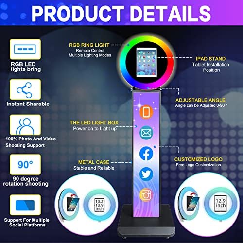 Portable Photo Booth for iPad 10.2" 10.5" 10.9" 11" 12.9" 13" Photobooth Machine Metal Shell Selfie Station RGB Ring Light Custom Logo for Parties Wedding Rental - Image 3