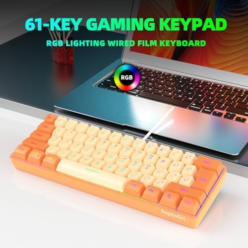 Snpurdiri 60% Wired Gaming Keyboard, RGB Backlit Ultra-Compact Mini Keyboard, Waterproof Mini Compact 61 Keys Keyboard for PC/Mac Gamer, Typist, Travel (Orange and Cream) - Image 4