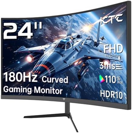 KTC 24 Inch 1500R Curved Gaming Monitor,180Hz 1ms FHD 1080p VA Monitor, Adaptive Sync, 110% sRGB, HDR Support, DisPlayPort/HDMI,Tilt, VESA for Gaming Home Office Business PS5 PC Monitors by KTC