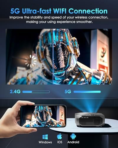 Projector with WiFi and Bluetooth, Native 1080P Outdoor Portable Movie Projector, 50%-100% Zoom, 400" Display, 4K Projector Compatible with HDMI/USB/PC/TV/PS5/DVD/Android/iOS(Dark Gray) - Image 4
