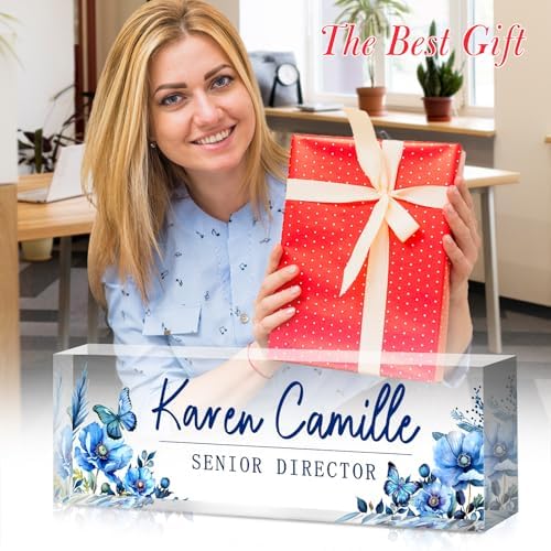Custom Office Name Plate for Desk - Name Plate Personalized Gifts for Coworkers, Boss, Teacher, Social Worker - Acrylic Office Desk Decor for Women Men - Employee Appreciation Gifts (blue) - Image 3