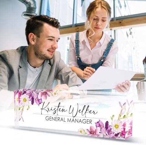 Personalized Name Plates for Office - Gifts for Teacher, Boss, Employee Appreciation - Office Desk Decor (Floral) - Image 5