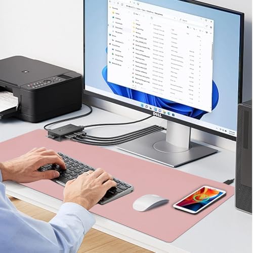 Desk Mat with Wireless Charging, Pink Mouse Pad with Wireless Charger, Desk Pad Matt for Desktop, Mousepad Gaming Large Mouse Pad, Leather Compute for Keyboard and Mouse, 32" x 16" - Image 5