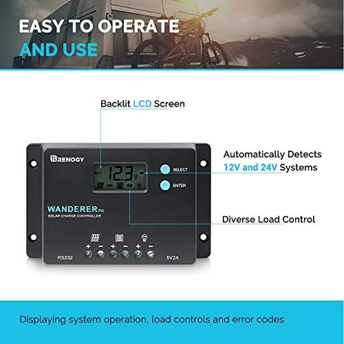Renogy 10A PWM Solar Charge Controller 12V/24V Positive Ground LCD - Image 3