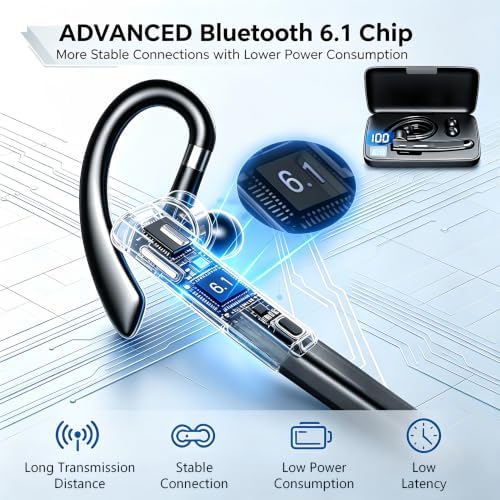 Hsility Bluetooth Headset for Work V6.1 Business Earbud with 500 mAh Charging Case，100Hrs Talk Time Dual Noise Cancel Wireless Earpiece,CVC8.0 Noise Cancelling Wireless Earbud for Trucker/Home/Office - Image 3