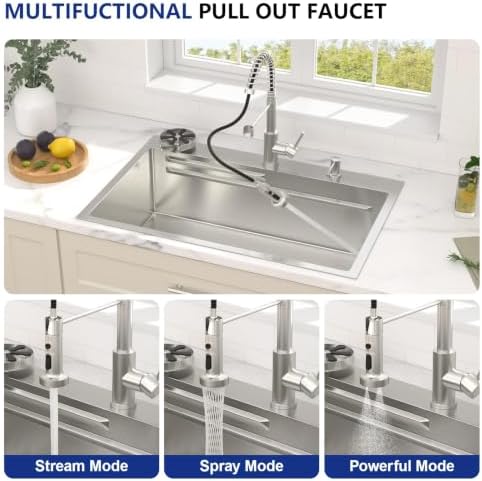 Dcolora 33" Drop In Stainless Steel Kitchen Sink Workstation with Faucet - Image 4