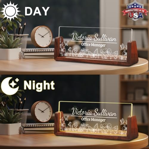 Custom Name Plate for Desk with LED Walnut Frame, Office Desk Decor - Image 3