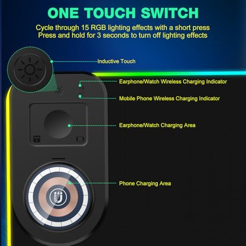 RGB Gaming Mouse Pad Wireless Charging Desk Mat with Foldable Phone Stand, Large LED Gaming Mat 800x350x4mm, 15 Light Modes, Waterproof, Keyboard Pad for PC Computer, Includes 20W PD Power Adapter - Image 6