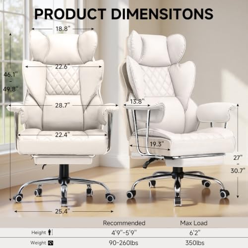COMHOMA Big and Tall Office Chair, High Back Leather Gaming Chair with Footrest, Executive Ergonomic Office Chairs with Pocket Spring Lumbar Support and with Outward Fixed Soft Armrests - Image 3