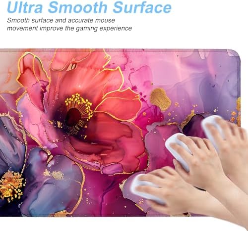 Floral Mouse Pad XXL – Large Desk Mat with Abstract Alcohol Ink Flowers in Pink, Purple & Teal, Extended Mousepad with Non-Slip Base for Office, Workstation, Gifts,31.5 x 11.8 in - Image 5