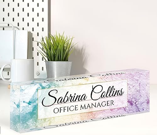 Name Plate for Desk, Desk Name Plate Personalized, Office Decor for Women Men, Acrylic Desktop Accessories, Office Appreciation Gifts for Boss Social Workers Nurse Teacher Employee (Colorful Marble) by Spricoz