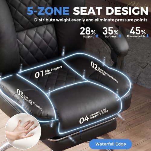 GTPLAYER Executive Office Chair Big and Tall Leather Gaming Chair with Pocket Spring Cushion & Ergonomic Lumbar Support for Lower Back Pain Relief, Comfy Desk Chair with Footrest, Matte-Black - Image 6