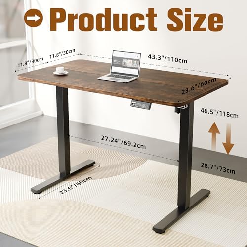 ERGOMAKER 43" Electric Standing Desk, Adjustable Height, Sit Stand Up Desk for Home Office & Computer Workstations, Memory Controller, Rustic Brown - Image 3