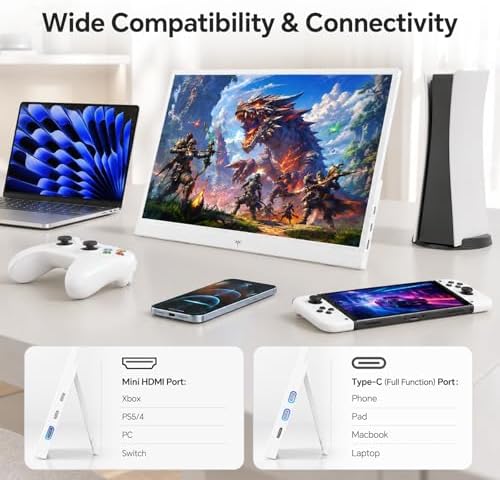 KTC Portable Monitor 15.6 Inch, FHD USB-C HDMI Laptop Screen, White, H15F8 - Image 2