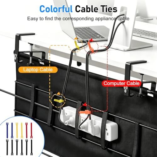 36" Under Desk Cable Management Tray, No-Drill Clamp-On Under Desk Cord Management for Desk, Anti-Sag Fabric Wire Management for Power Strips, Cable Raceways Tray Cord Hiders for Office/Home (Black) - Image 6