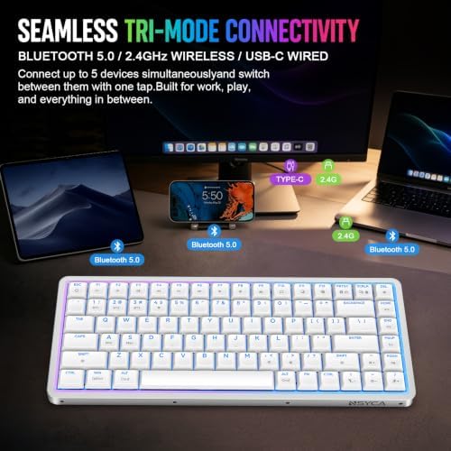 Air75 Low Profile Mechanical Keyboard Wireless, 75% Aluminum Frame, Hot Swappable, Shine Through PBT Keycaps, RGB Backlit, Bluetooth/2.4GHz/USB-C, Gaming Keyboard for Mac Windows (White) - Image 5