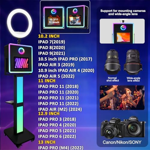 Photo Booth for iPad 10.2" 10.9" 11" 12.9" & Camera,2-in-1 Selfie Station Shell Stand Camera Photobooth Machine,App Control RGB Fill Light,for Parties,Rental Business (Black + Flight Case) - Image 6