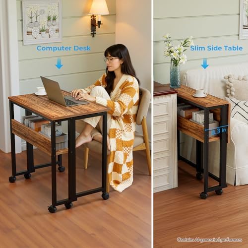 GreenForest Folding Desk with Wheels, 31.5" Rolling Table for Small Spaces - Image 6