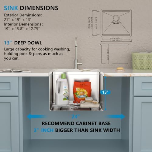 21"x19" Undermount Laundry Utility Sink Workstation - Image 5