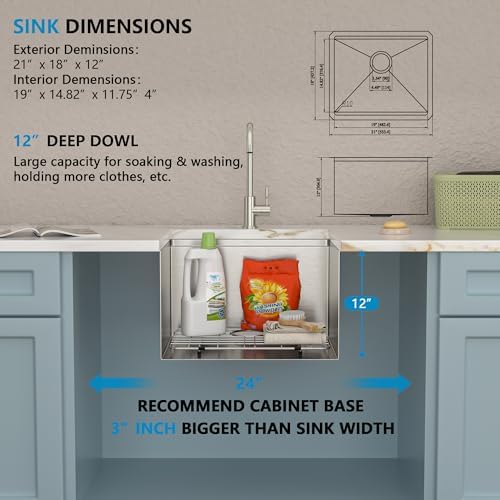 21"x18" Undermount Laundry Utility Sink Workstation - Image 5