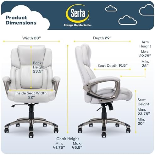 Serta Ergonomic Executive Office Chair with Lumbar Support, Leather Chair - Image 2