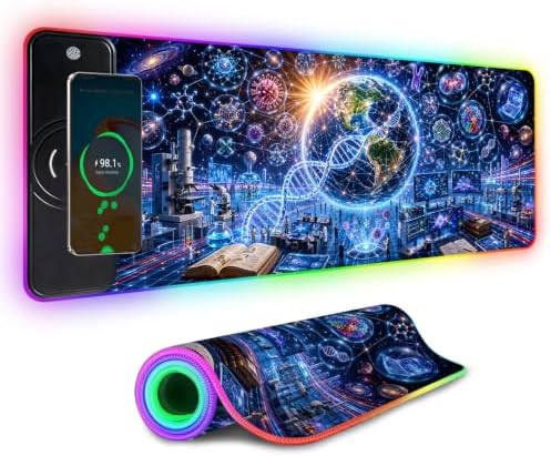 Wireless Charging RGB Gaming Mouse Pad Technology 31.5 x 11.8 Inch Extended Mouse Mat with Neon Geometric Line Design, LED Desk Pad with 7 Lighting Modes, Non-Slip Base for Gaming & Office by LEIWEIHOPE