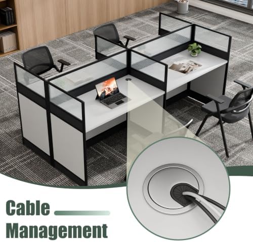 4 Person Cubicle Workstation Desk with Privacy Panels and Cable Management,Modular Long Office Desk for Commercial Workspace, Sound Dampening Partition Wall (White, 94.5IN) - Image 4
