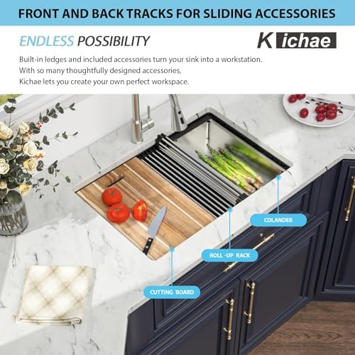 Kichae 28 Undermount Kitchen Sink Matte Black Granite Composite Workstation - Image 6