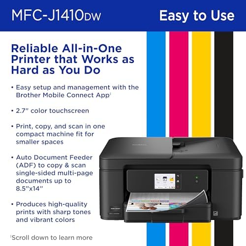 Brother Work Smart 1410 Wireless Color Inkjet All-in-One Printer with 2.7” Touchscreen and Automatic Duplex Printing | Includes Refresh Subscription Trial(1) (MFC-J1410DW) - Image 6