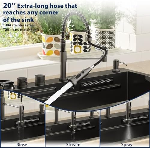 Lordear 33 Drop In Kitchen Sink with Faucet 33x22 Inch Black Waterfall Kitchen Sinks Topmount Stainless Steel 16 Gauge Single Bowl Workstation Kitchen Sink With Faucet Combo - Image 4