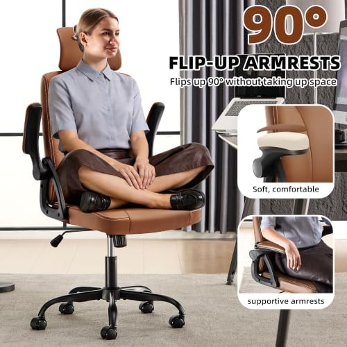 Leather Office Chair,Executive Ergonomic Desk Chair for Home Office, Brown - Image 4