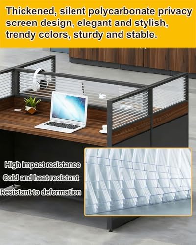 2-person Office Cubicle Desk Workstation w/Mute Privacy Panels, Dark Walnut - Image 4