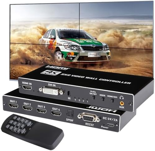 4K HDMl Video Wall Controller 2x2 Transform 4 TV Screens into a Single Wall Display Support HDMI & DVI Input RS232 Serial Control 8 Splicing Modes 180° Rotate Audio Extractor by HAICHENTEX