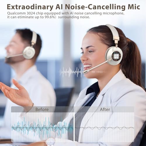Wireless Headset with Mic for Work, Bluetooth Headset with Noise Cancelling Microphone, On Ear Wireless Headphones with USB Dongle & Mute Function for Work from Home Computer Office Teams Call Center - Image 2