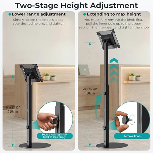 Anti-Theft iPad Kiosk Stand, Adjustable Tablet Floor Stand for POS Checkout - Image 4