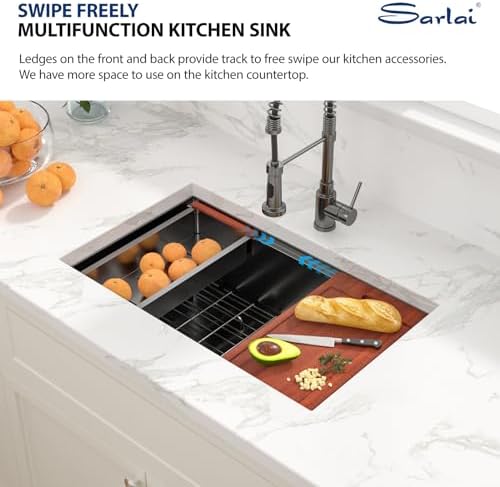 Sarlai 28 Black Undermount Kitchen Sink 28"x18" Stainless Workstation Sinks - Image 4