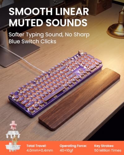 Wired Typewriter Mechanical Keyboard, Retro Punk Keyboard with Media Knob - Image 2
