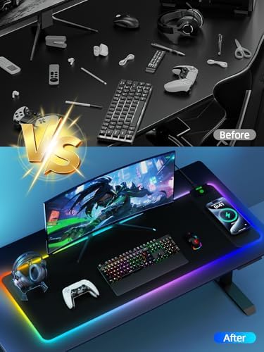 Wireless Charging Mouse Pad, 31.5"x11.81" XL Gaming Mousepad with 11 RGB Colors & 5 Lighting Modes, Home Office Large Desk Pad, Ultra-Smooth Surface, Non-Slip, Waterproof Keyboard Pad Black Desk Mat - Image 6