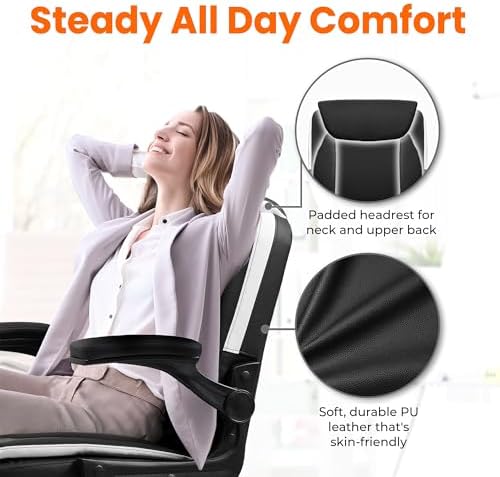 NEO CHAIR PU Leather Office Desk Chair with Adjustable Arms, Black White - Image 4