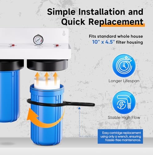 PUREPLUS 2-Stage Whole House Water Filter, NSF/ANSI 42, Sediment & Carbon - Image 4