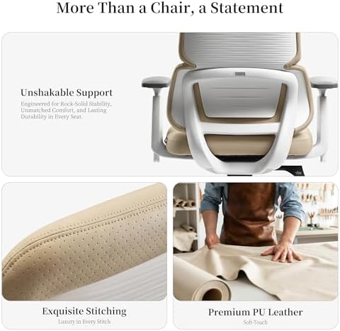 EUREKA ERGONOMIC Remi High Back Office Chair, PU Leather Office Chair with Wheels, Leather Desk Chair, Executive Office Chair Comfy for Home & Office, Off-White (Pack of 3) - Image 4