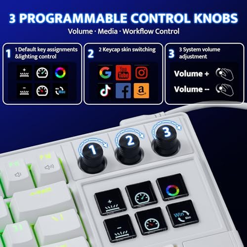 darkFlash K87PRO TKL Mechanical Keyboard with 6 LCD Stream Control Keys & 3 Media Knobs – Gasket Mount, Hot-Swappable RGB Gaming & Streaming Macro Keyboard for PC & Mac (White) - Image 3