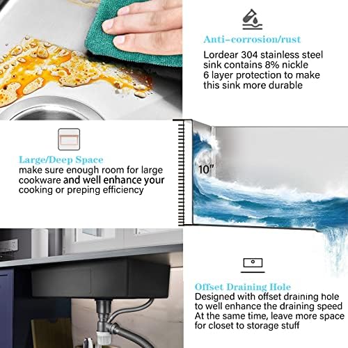 Lordear Kitchen Sink Drop In 28x22 Topmount 16 Gauge Stainless Steel Single Bowl Ledge Workstation Kitchen Sink Basin - Image 5