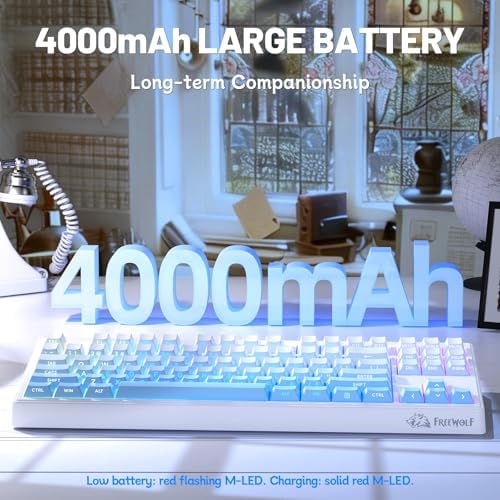 ZIYOU LANG M87V2 Wireless Gaming Keyboard, 80% TKL 87-Key Low Profile, Blue - Image 6