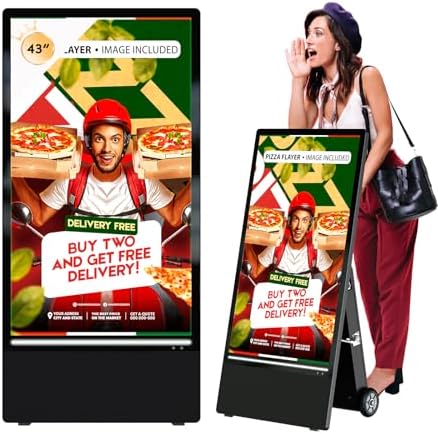 MWE 43 Inch Outdoor Digital Signage Display Monitor, Portable Battery Powered 2000Nit High Brightness Screen Advertising Display Kiosk, Movable Waterproof Standing Poster, Android OS by QIXZOCV