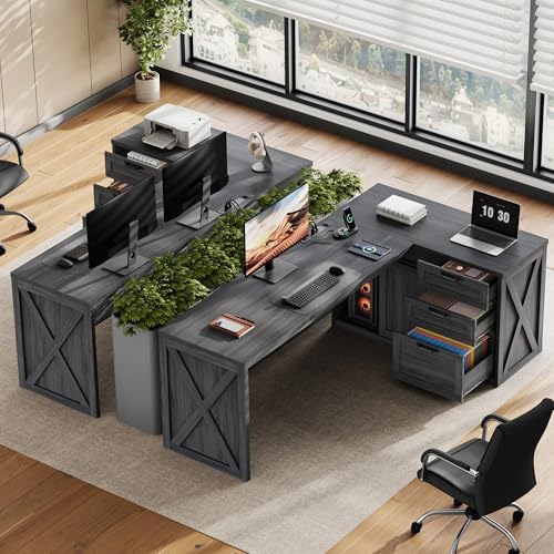 78.7" L-Shaped Executive Desk with Drawers and File Cabinet - Image 3