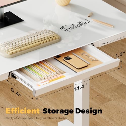 32" Glass Standing Desk with Drawer, Small Electric Desk - Image 2
