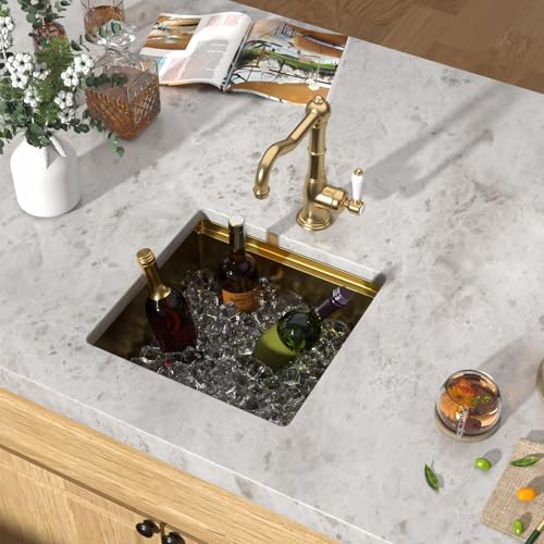 17x17 Inch Gold Undermount Bar Sink, Workstation SS304 Wet Bar Sink - Image 3